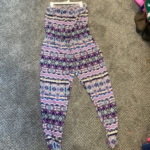 Pink and navy pattern tube jumpsuits with waist tie. SIZE M.